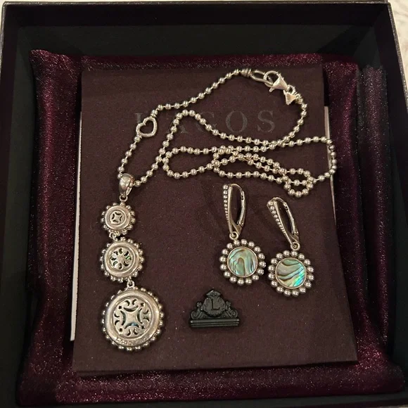 LAGOS Abalone Shell Pendant Necklace and Earrings Set - Like New - Picture 3 of 9